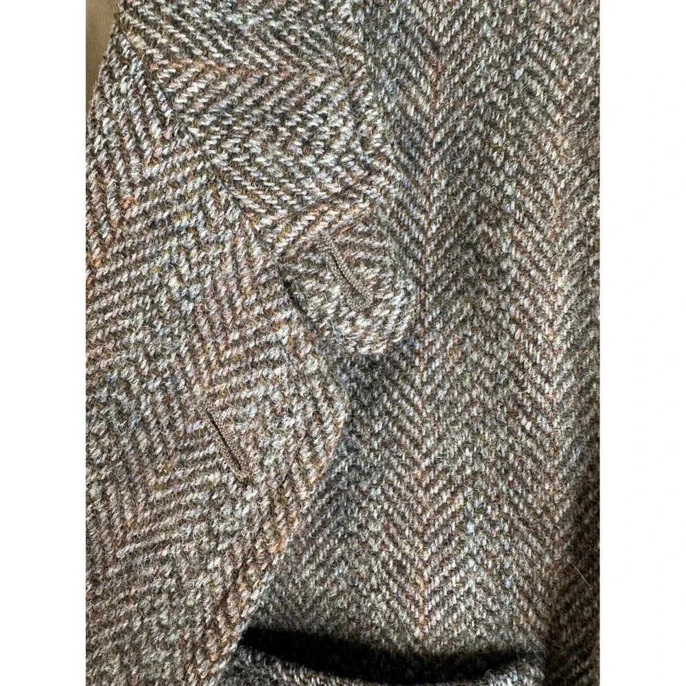 Harris Tweed Men's Brown Herringbone Tweed Suede Patch 100% Wool Blazer Jacket L